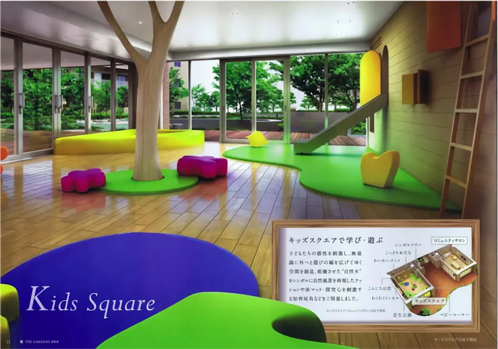 遠藤さんが提案した、マンションの住民同士が自然とつながれるよう、「外に行く前の外」というコンセプトでつくられた半室内の公園