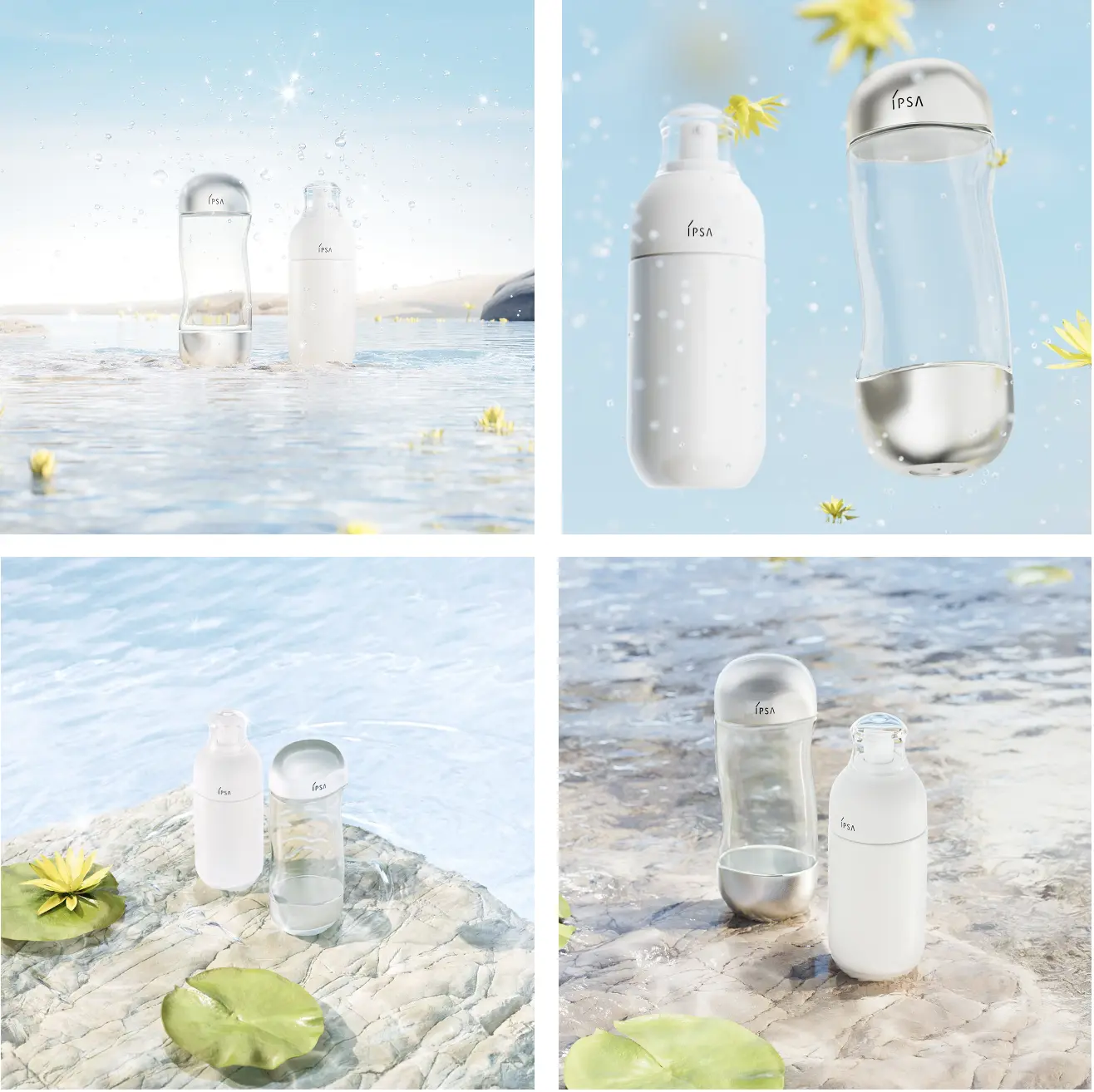 IPSA2024夏シーズンのビジュアルは、水面のきらめきと跳ねる水滴が活性化するポジティブな季節のイメージを可視化。