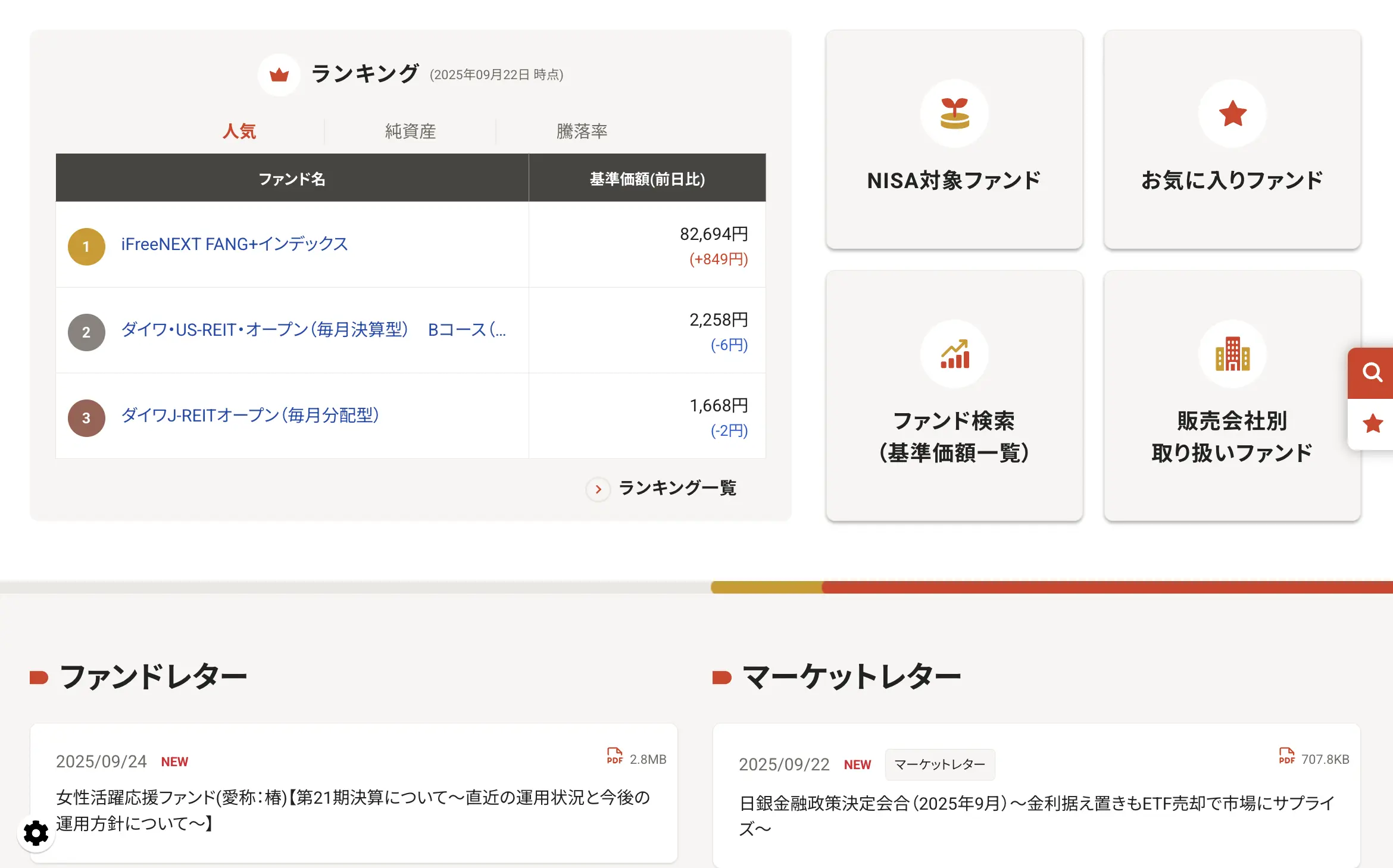 DAIWA asset management Webサイトトップページ。