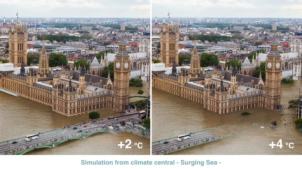 米環境NGO団体のClimate Centralによる海面上昇のシミュレーション