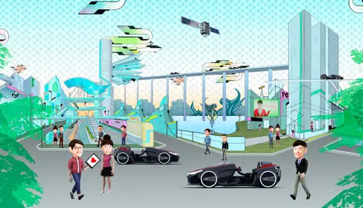三菱電機  64面ディスプレイ METoA VISION「Into the future」